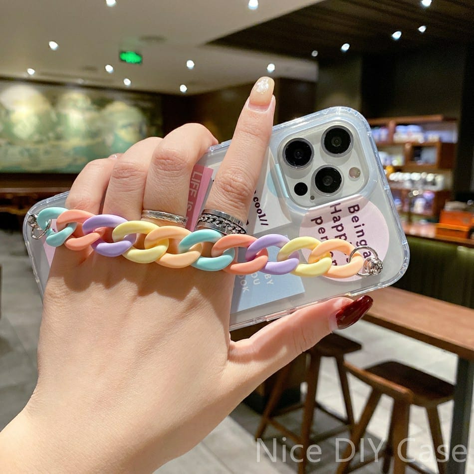 Phone Case With Wrist Strap Chain Aesthetic Quotes Multicolor - Main Image