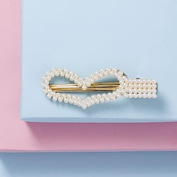 Big Heart Pearl Hairpin - Gold
