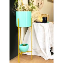 Planter - 2 Layered - Golden Stand - Sky Blue - Single Piece