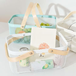 Storage Basket With Wooden Handles - Assorted - Single Piece