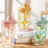 Adorable Portable Glass Tumbler With Straw - Assorted - Single Piece