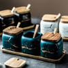 Gift Ceramic Spice Jar With Tray - Assorted - Set Of 3