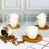 Cup And Saucer - Ceramic And Wood - Set Of 6