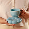 Gift Cup With Flower Shaped Saucer - Single Piece - Blue