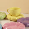 Gift Cup With Flower Shaped Saucer - Single Piece - Yellow