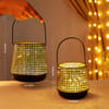 Gift Decorative Lantern With LED String Light - Black (Set of 2)