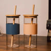 Buy Glass Tumbler With Bamboo Straw And Lid - Assorted - Single Piece