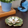 Incense Holder - Lotus On Gold And Green Leaf - Brass With White Enamel - Single Piece Online