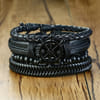 Shop Mens Nautical Wheel Wrist Band Bracelet - Set Of 4 - Black