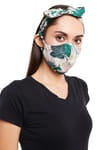 Shop Payal Singhal Face Mask With Pouch And Hairband Set - White Abutilon And Brown Abutilon Print