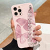 Phone Case With Wrist Strap Chain - Butterfly Print - Pink - Single Piece Online