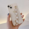 Phone Case With Wrist Strap Chain - Heart Prints - White - Single Piece