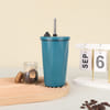 Stainless Steel Tumbler With Straw - Blue - Single Piece