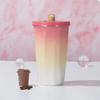 Gift Stainless Steel Tumbler With Straw - Pink White - Single Piece