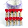 Gift Wooden Photo Paper Clips - Red Heart With String - Set Of 10
