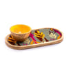Buy Wooden Platter With Bowl - Forest Leaves - Grey - Single Piece