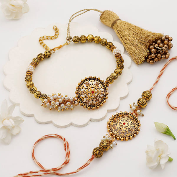 Antique Pearl Bhaiya Bhabhi Rakhi
