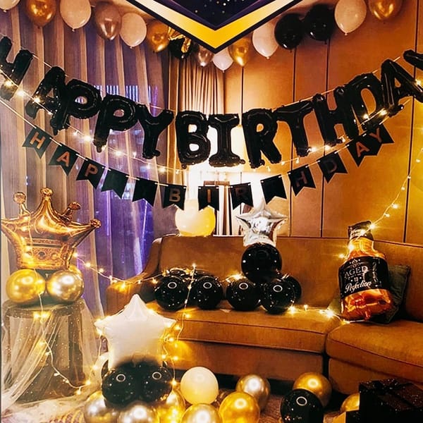 Balloon - Happy Birthday - Black And Gold
