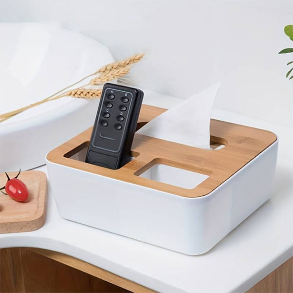 Bamboo Lid Tissue Box - Organizer - Assorted - Single Piece