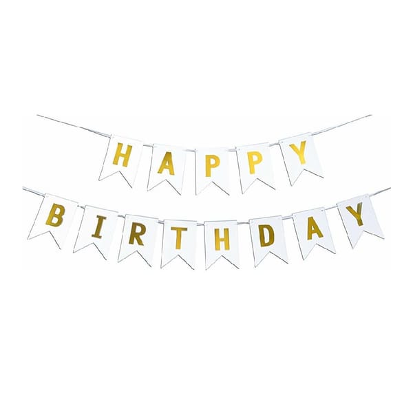 Banner - Happy Birthday White And Golden