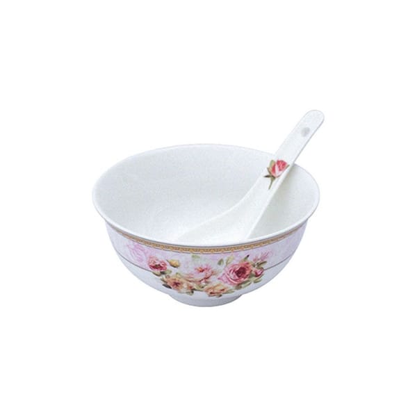 Bowl With Spoon - Floral Print - Set Of 6