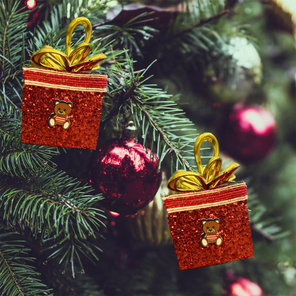 Bright And Merry Red Gift Box Christmas Tree Ornaments - Set Of 4