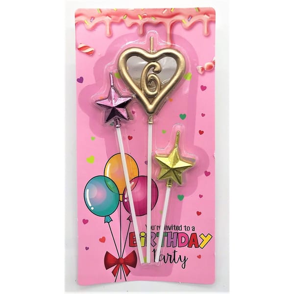 Candle - Heart And Star - Assorted Colors - Set Of 3