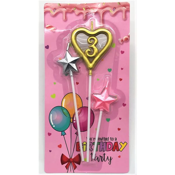 Candle - Heart And Star - Assorted Colors - Set Of 3