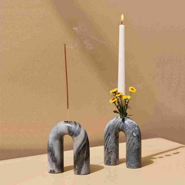 Candle Holder - Marble - Grey - Single Piece