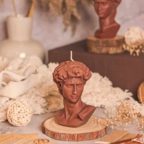 Candle - Man Bust - Coffee - Brown - Single Piece