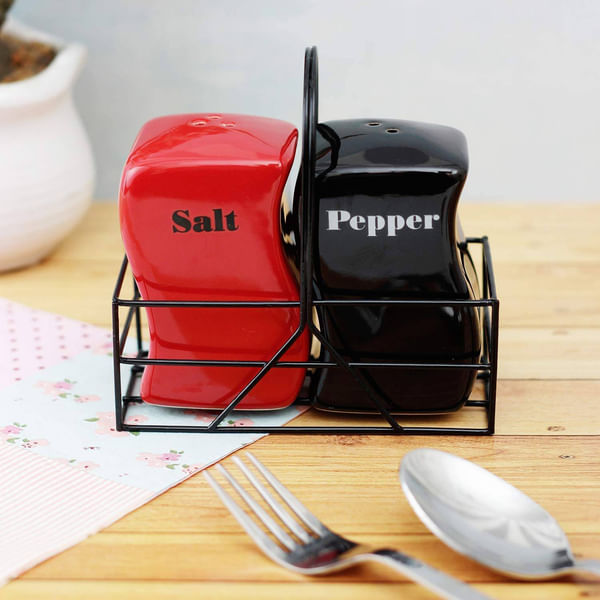 Ceramic Salt Pepper Shaker With Tray - Assorted - Single Piece