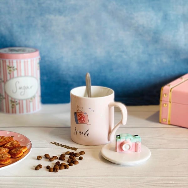 Coffee Mug With Lid - 3D Camera - Ceramic - Single Piece