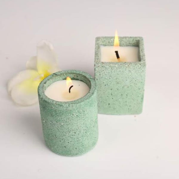 Concrete Candle - Green - Set Of 2