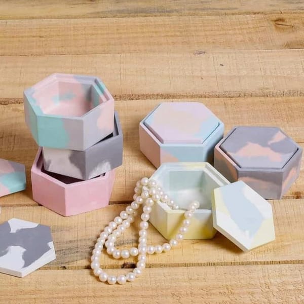 Concrete Trinket Box - White Black and Green