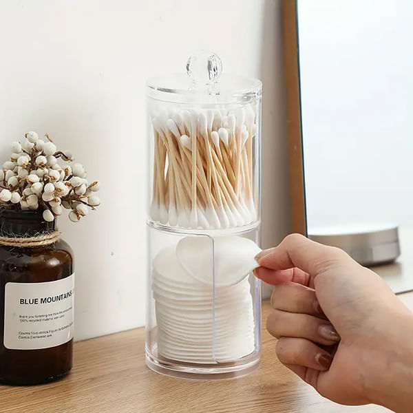 Cotton Pad Container With Q-Tips Holder - Assorted - Single Piece