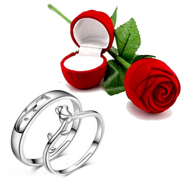 Couple Ring - Budding Rose Love - 925 Silver Plated - Set Of 2