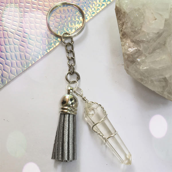 Crystal Tassel Keychain - Clear Quartz