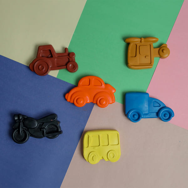 Cute Vehicles-Shaped Crayons - Set Of 6