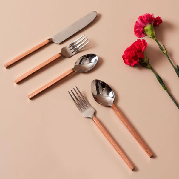 Cutlery With Copper Plating On Handles - Set Of 5