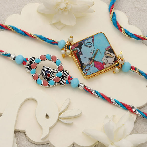 Divine Radha Krishna Rakhi Set Of 2