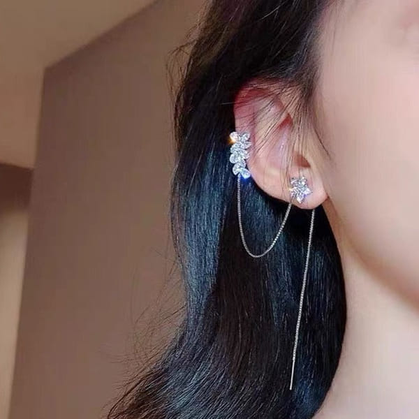 Ear Clip - Needle Tassel - Flower - Set Of 2 - Juju Joy