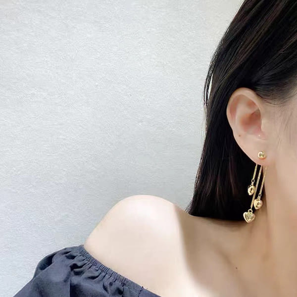 Earrings - Three Heart Tassel - Back Tack - Gold - Juju Joy