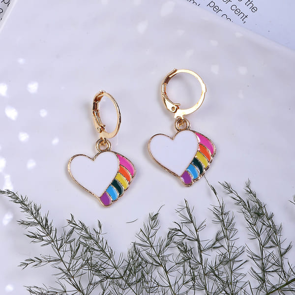 Elegant White Heart Charm Earrings