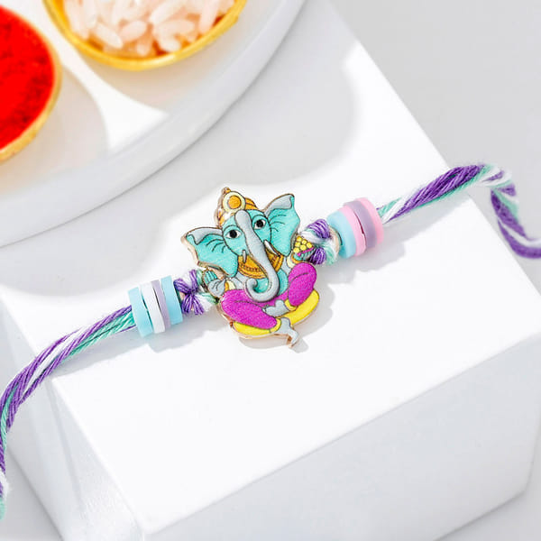 Fluorescent Enamel Ganesha Charm Rakhi