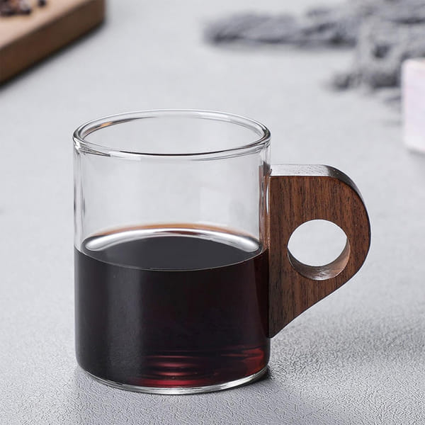 Glass Coffee Cup With Wooden Handle - Small - Single Piece