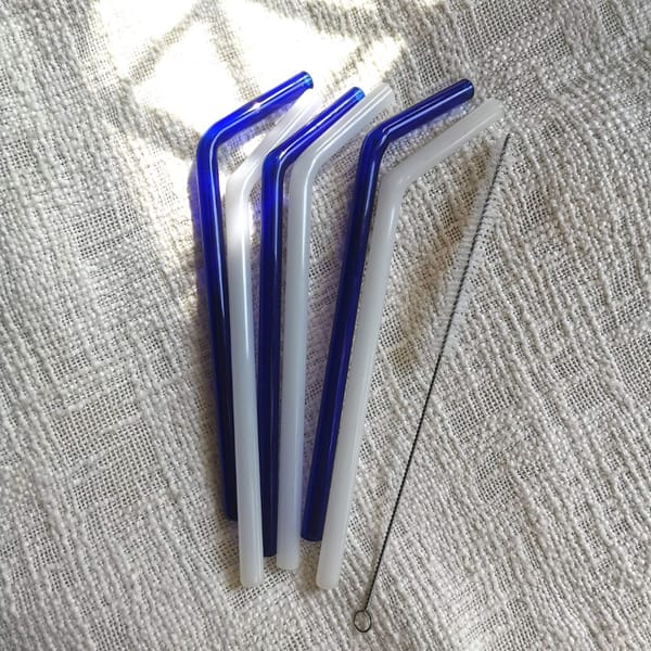 Glass Straw - Blue And White - Set Of 6
