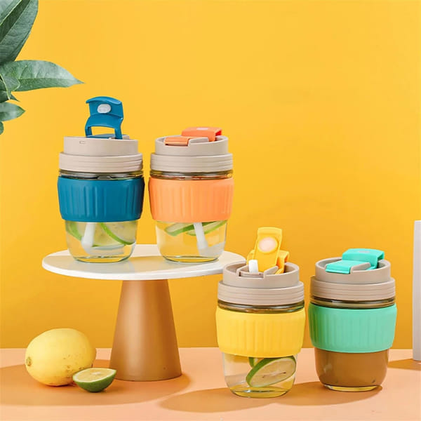 Glass Tumbler With Anti-Slip Silicone Band - Assorted - Single Piece