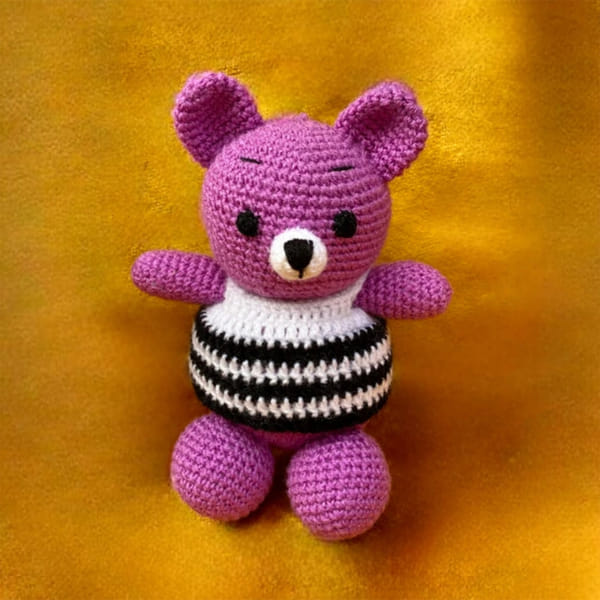 Handmade Crochet Purple Teddy Soft Toy - Single Piece