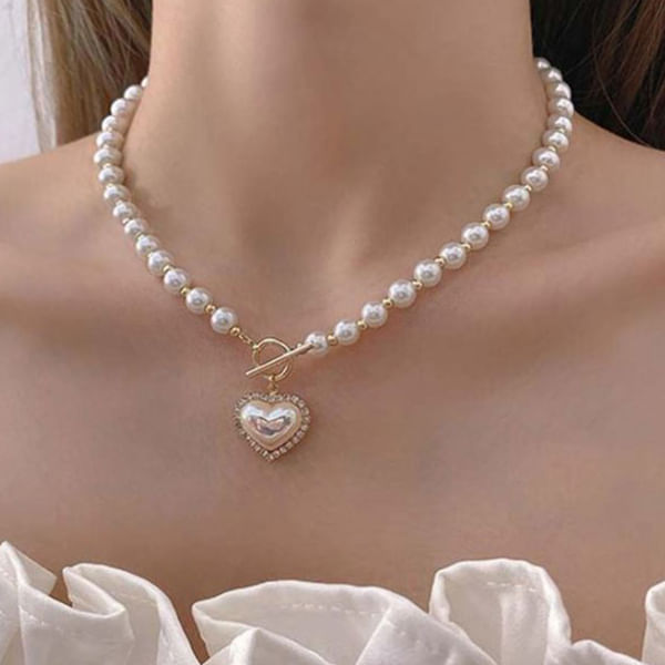 Heart Pendant Pearl Chain - Assorted - Single Piece