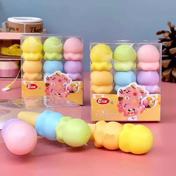Ice Cream-Shaped Highlighters - Assorted - Set Of 6